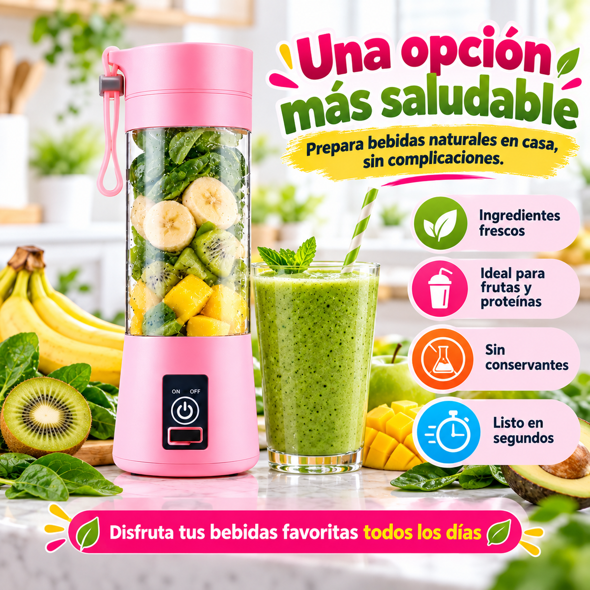 ¡Batidos Frescos Donde Quieras! – Licuadora Portátil Recargable 30% off