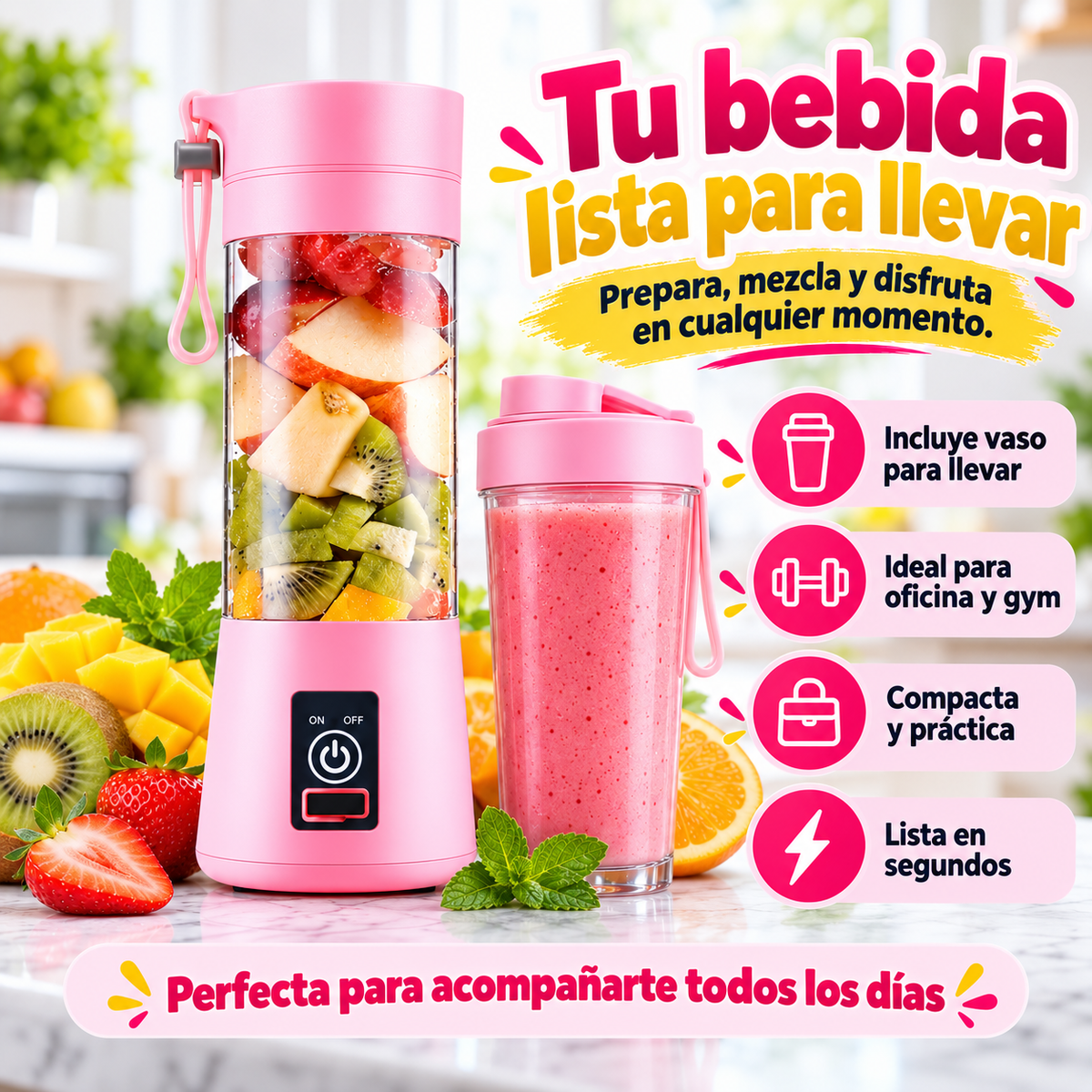 ¡Batidos Frescos Donde Quieras! – Licuadora Portátil Recargable 30% off